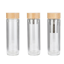Bamboo Lid Double Wall Borosilicate Glass Water Bottle eco friendly water bottles glass with sleeves